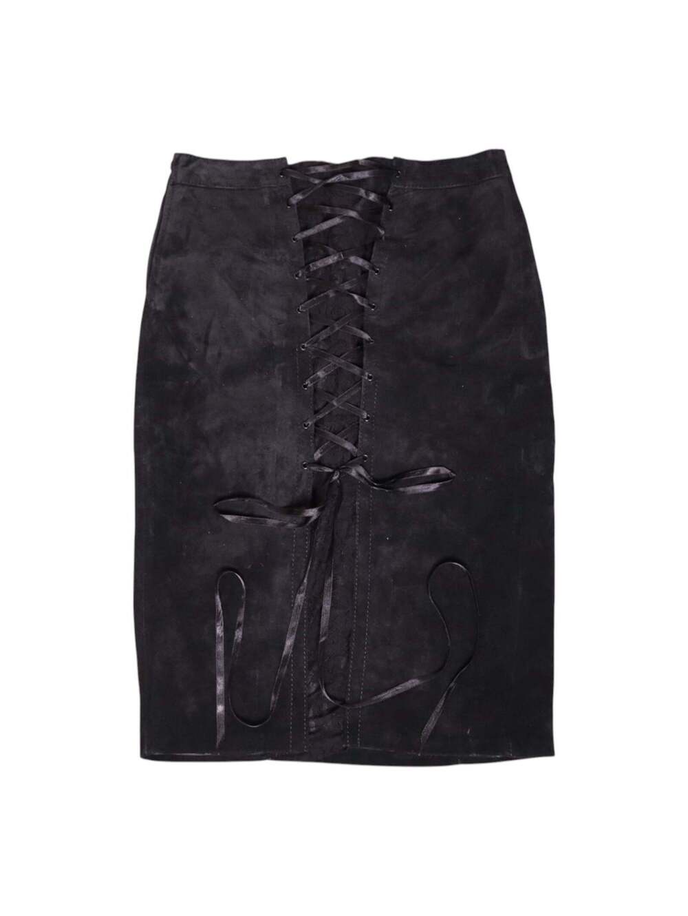 Y2K DANIER Black Suede and Lace Corset Pencil Skirt (S)